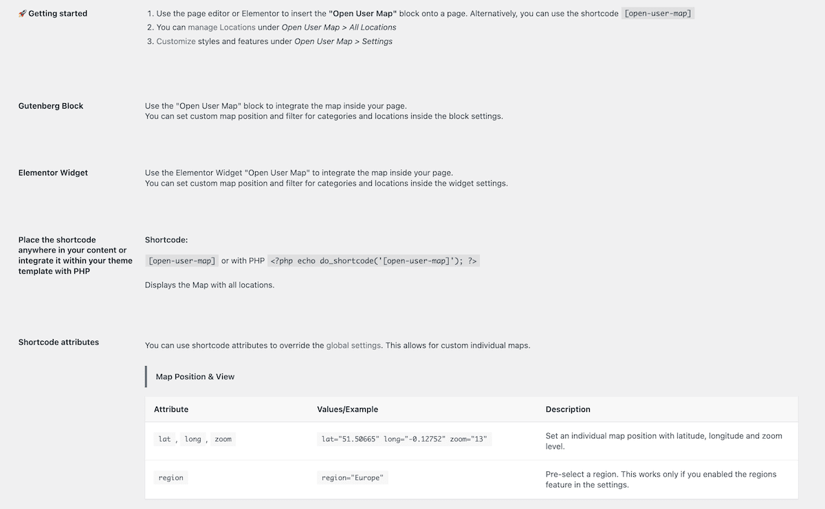 The Help and Support page within Open User Map.