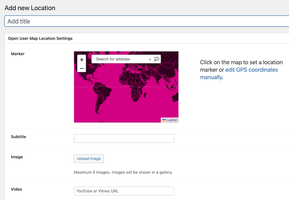 The Locations page within the Open User Map plugin.