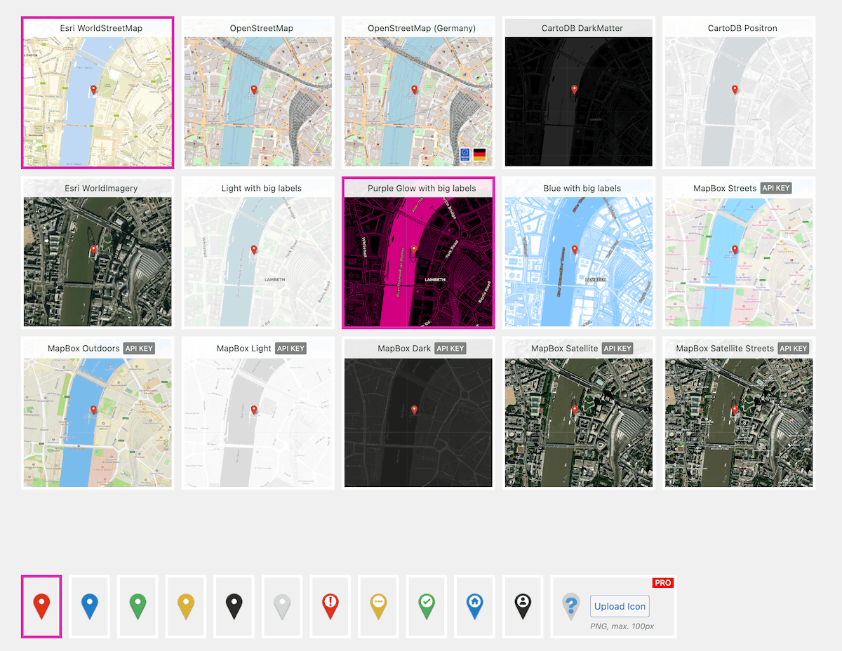 Cards showing the different map types available in Open User Map.