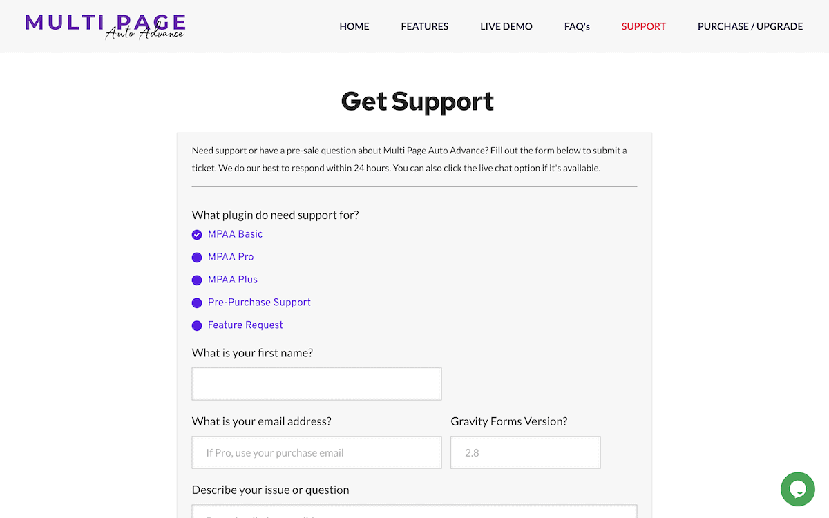 The Multi Page Auto Advance support page.