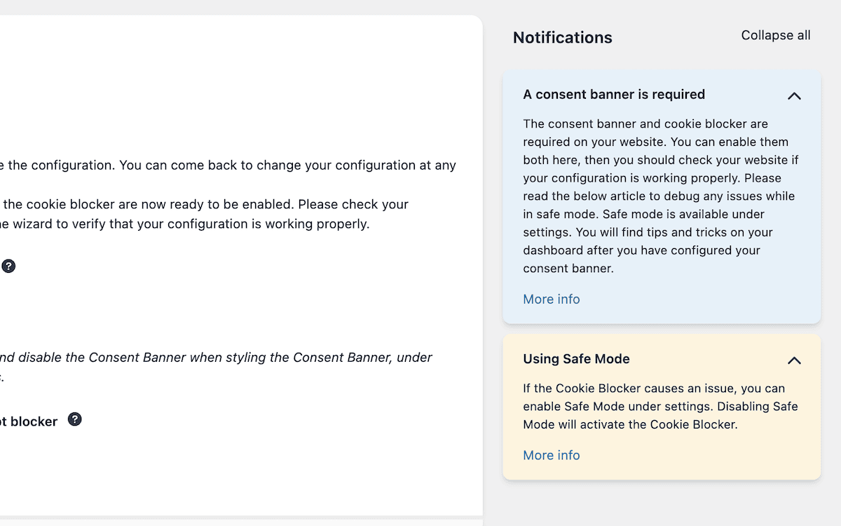 Notifications showing in the Complianz sidebar.