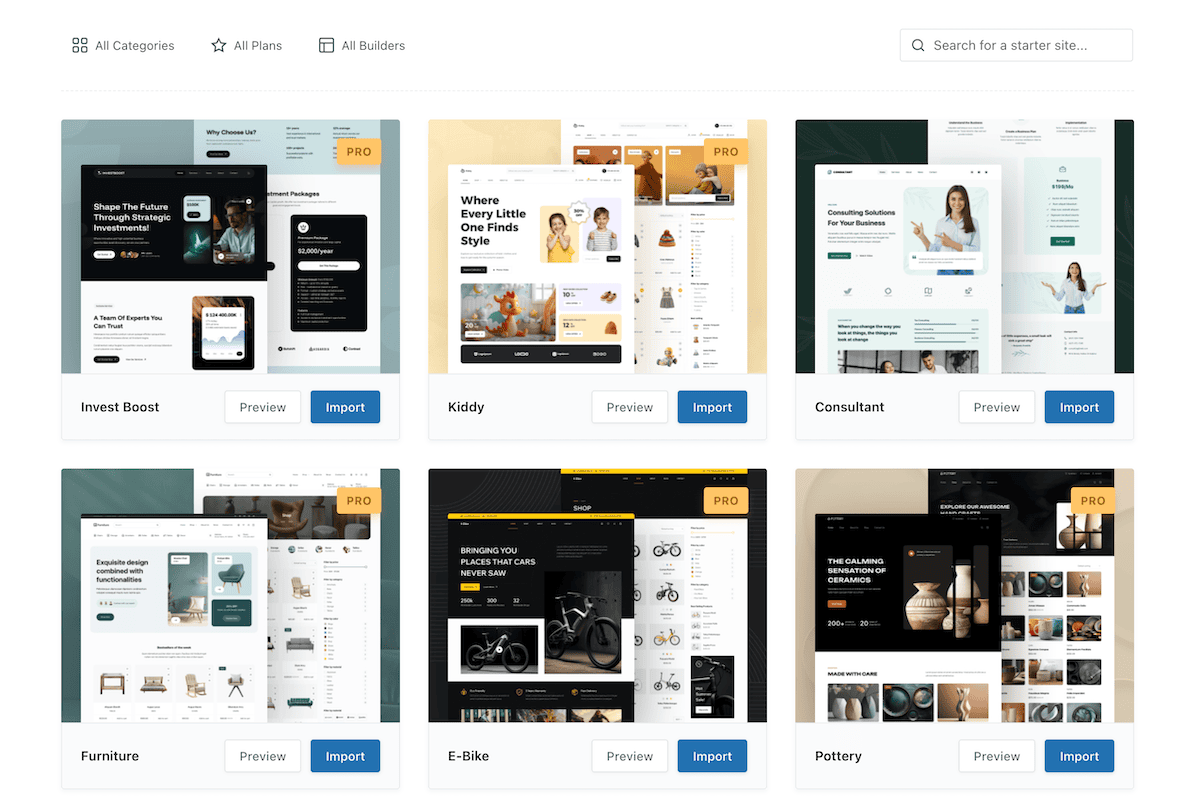 Blocksy's starter site library.