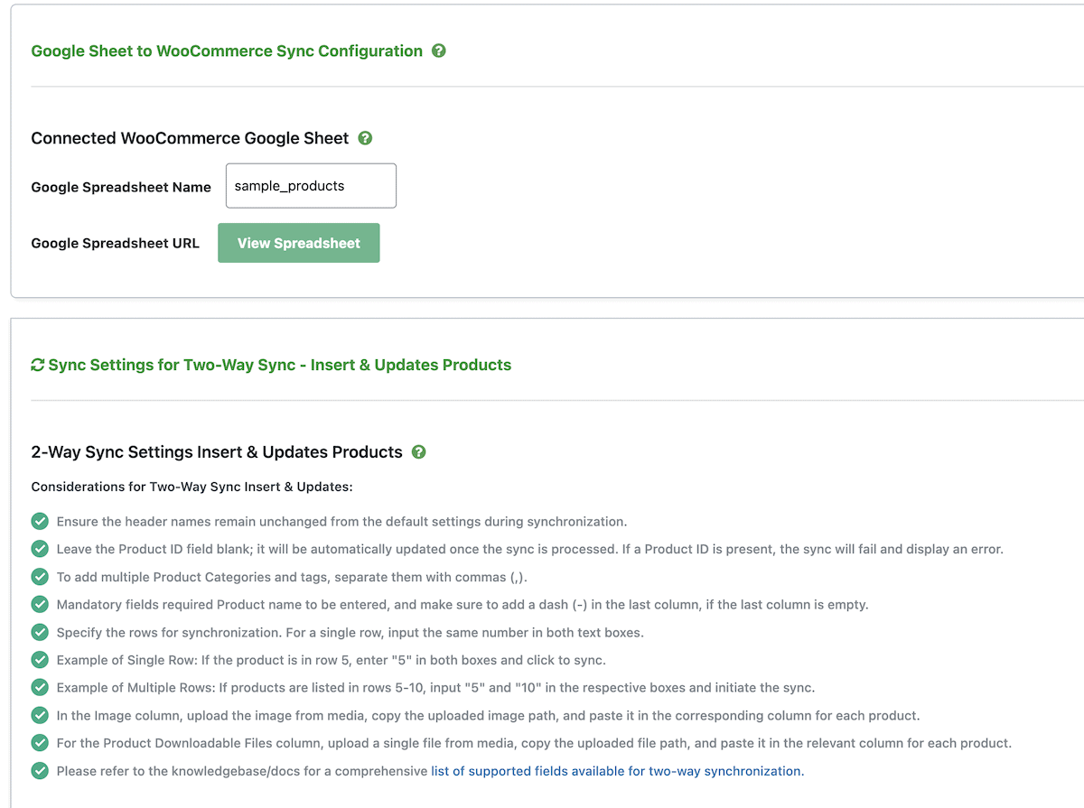 The two-way synchronization options within WordPress.