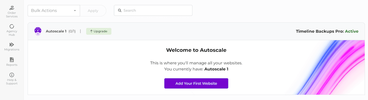 The Add Your First Website button within Autoscale.