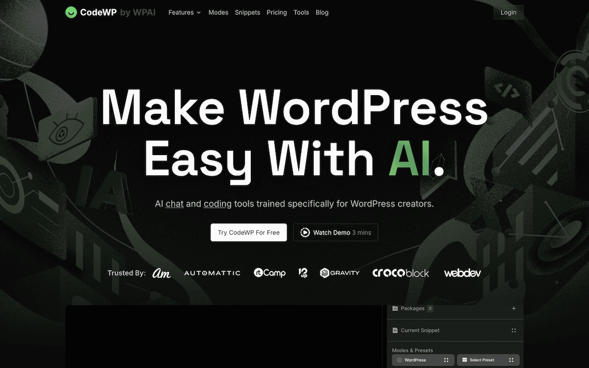 The CodeWP app website.