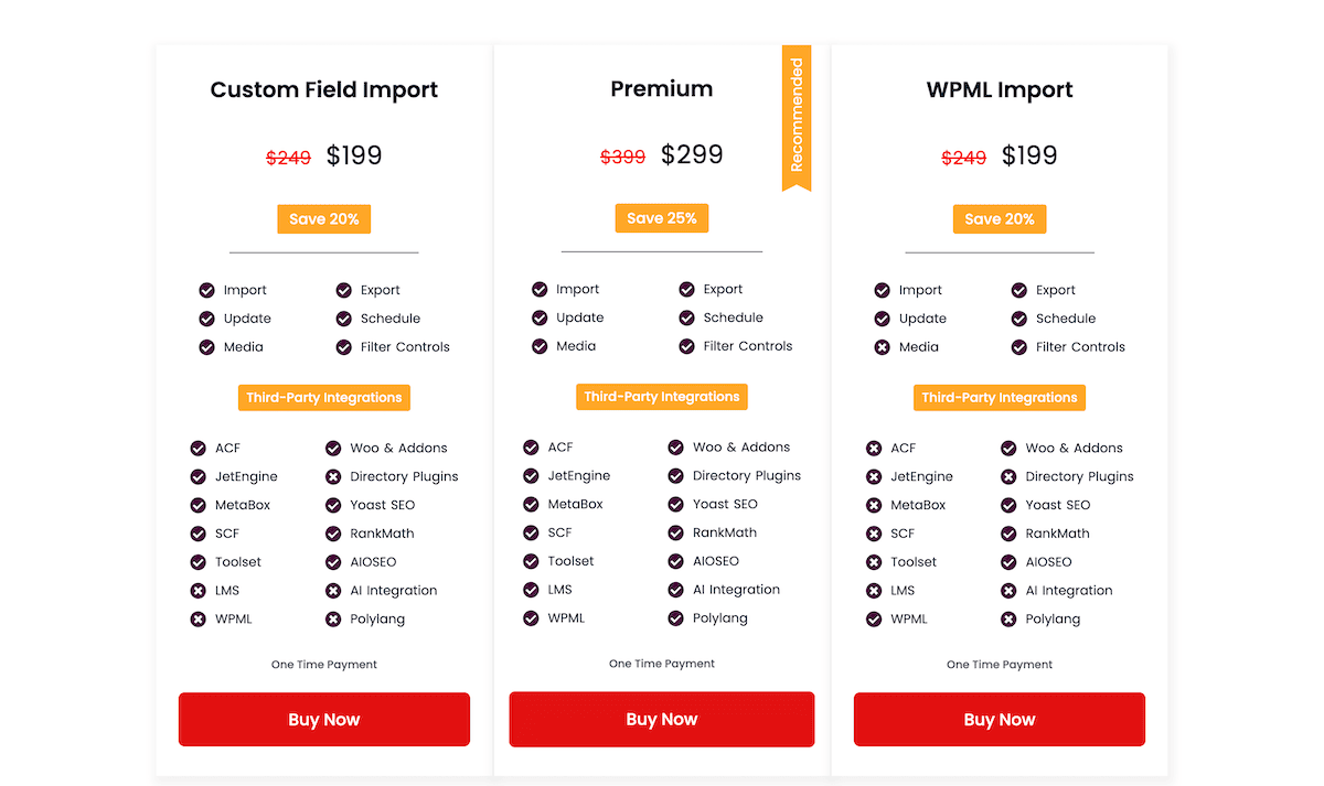 The WP Ultimate CSV Importer Pro pricing page.