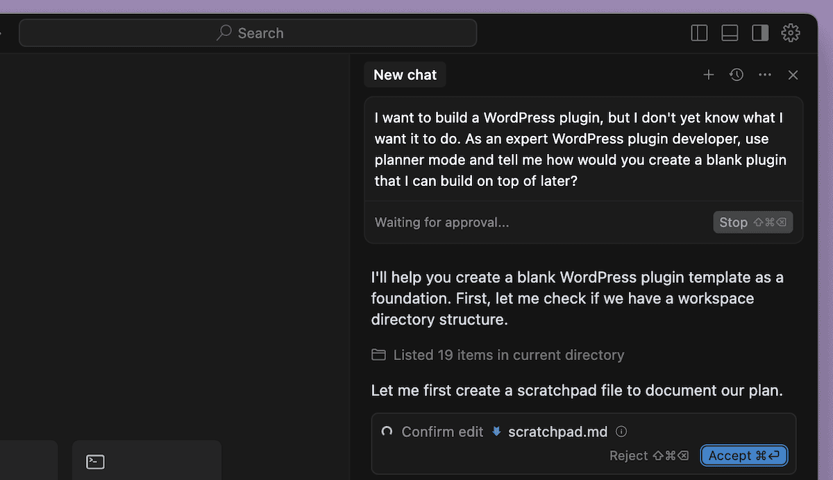 Prompting the Cursor AI app.