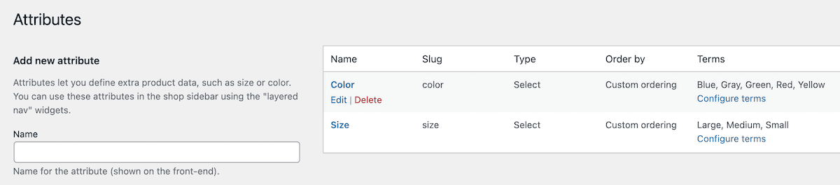 Editing attributes within Simple Variation Swatches for WooCommerce.
