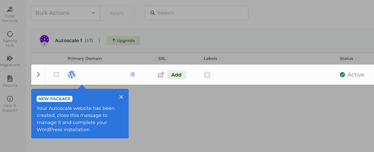 A success message after setting up Autoscale hosting.