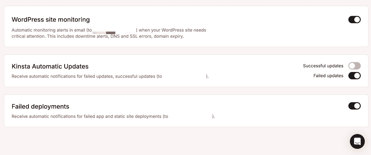 The Notifications screen within the MyKinsta dashboard.