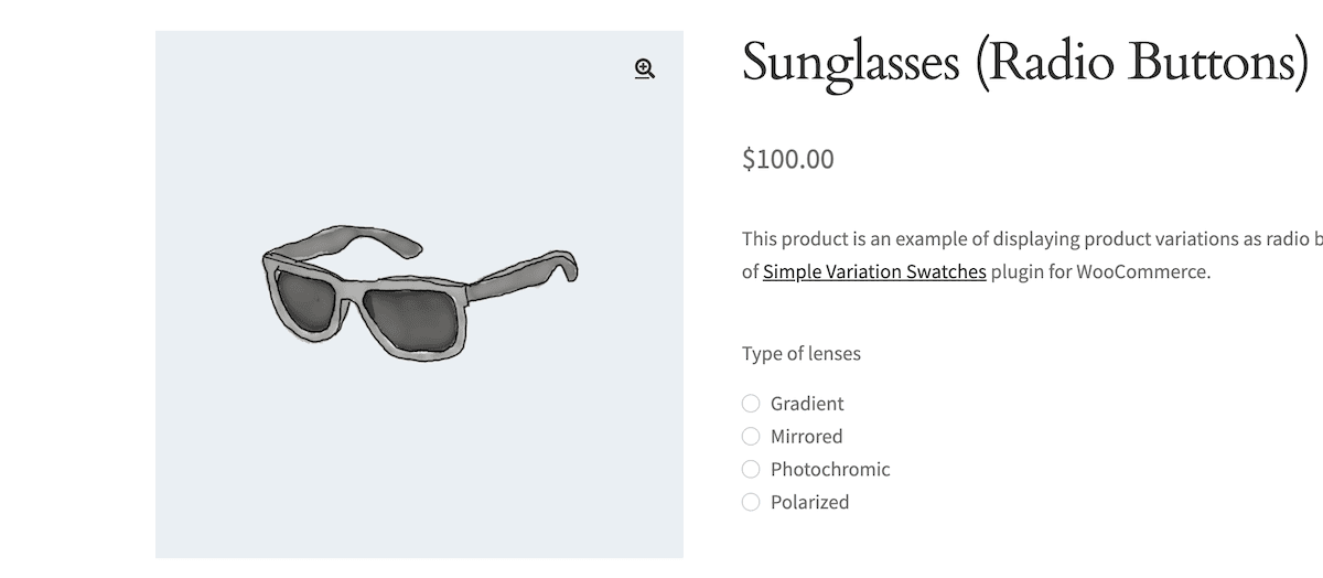 Custom radio buttons on the WooCommerce front end.