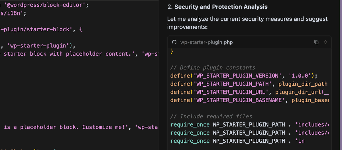 Cursor's analysis of a plugin's security.