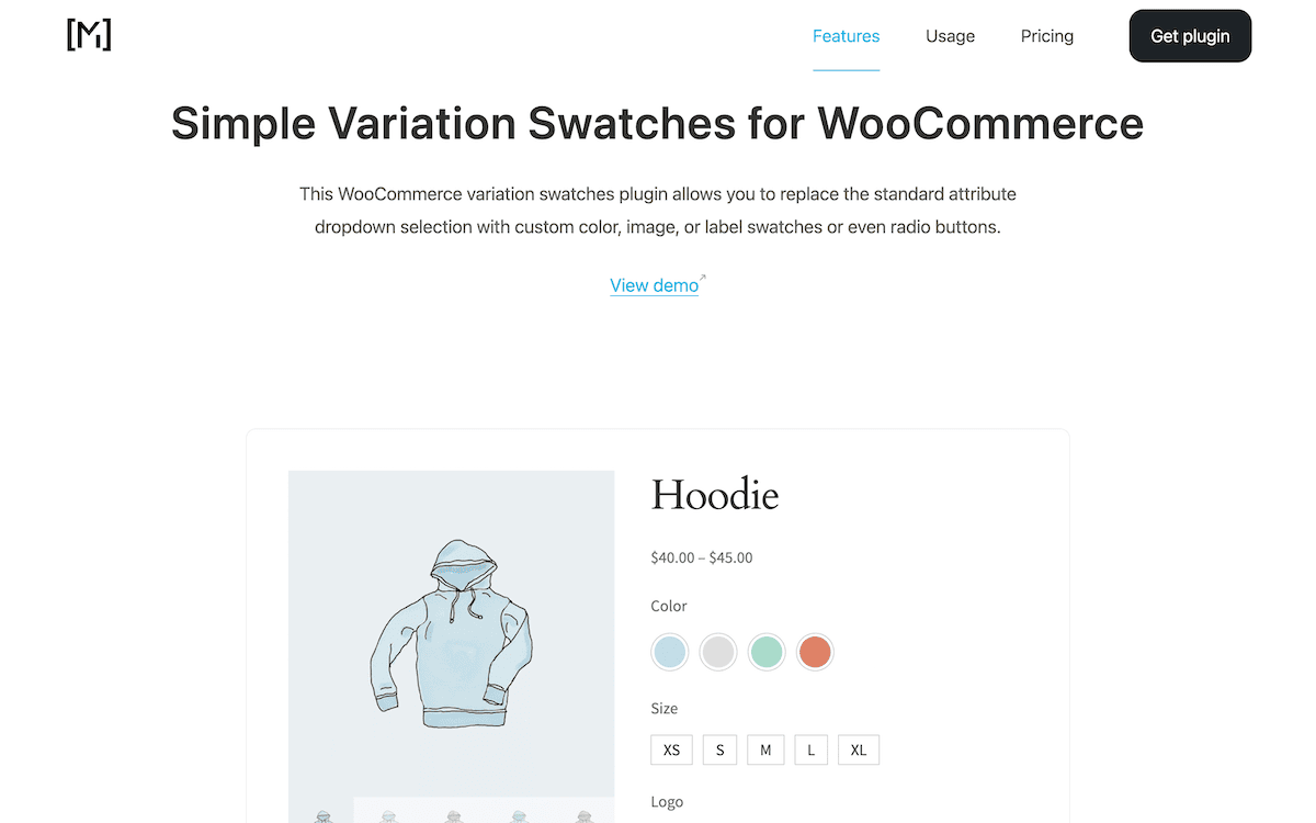 The Simple Variation Swatches for WooCommerce home page.