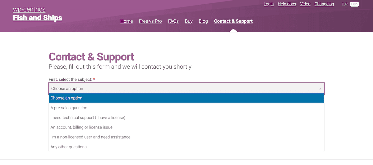 The WP-Centrics Support page.