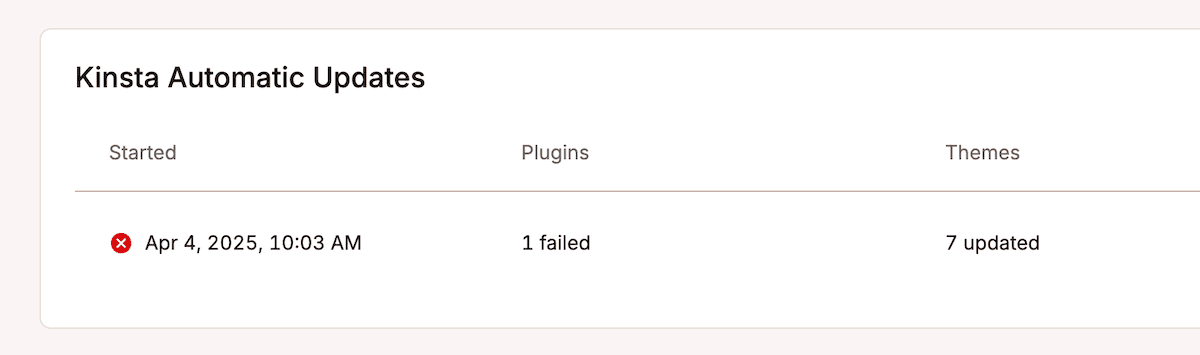 Checking on update activity within the MyKinsta dashboard.