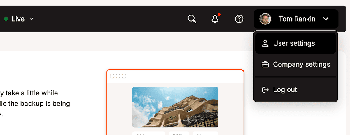 The User settings link within MyKinsta.