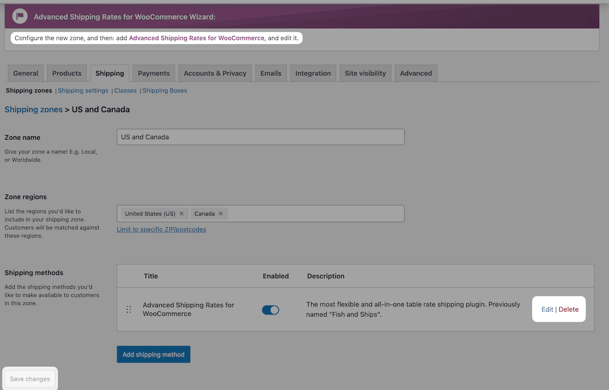 A part of the Advanced Shipping Rates wizard showing tooltips and guidance.