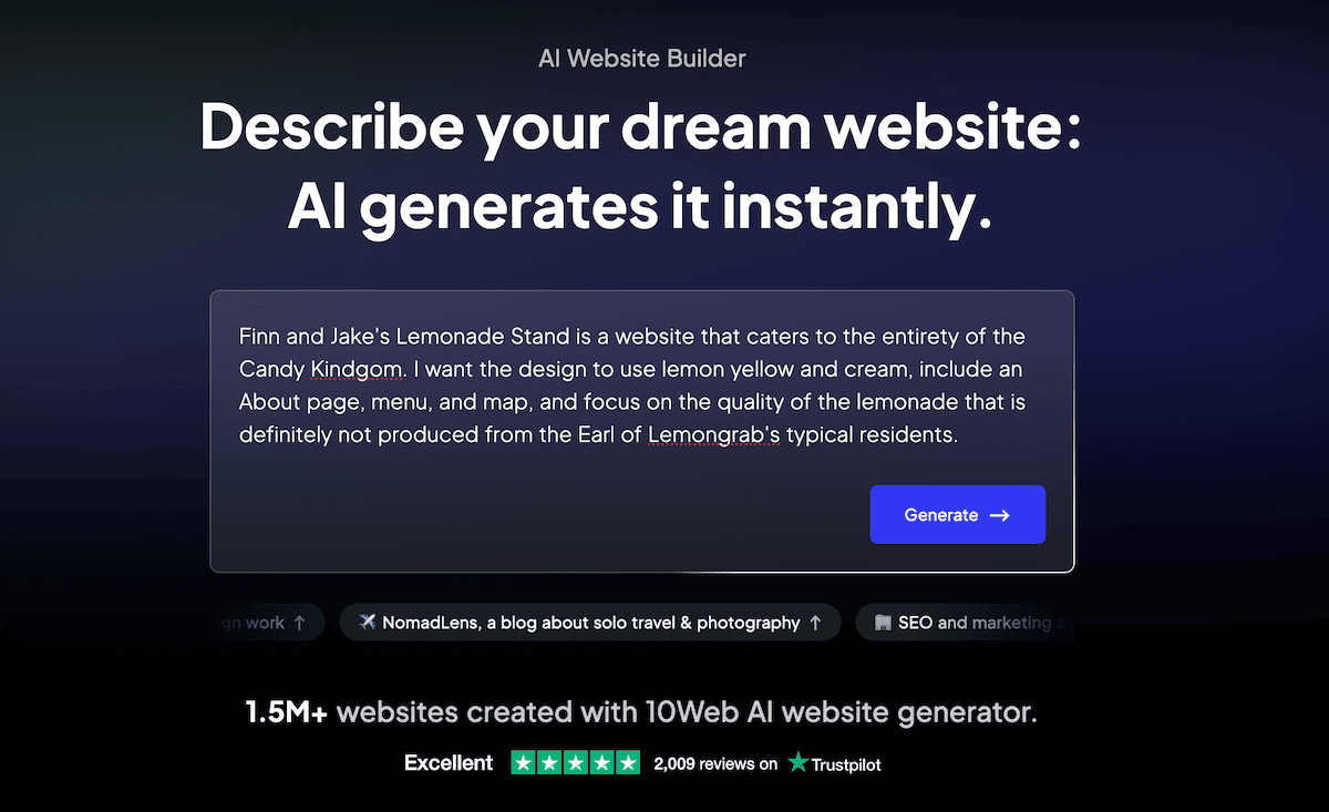 The 10web website.