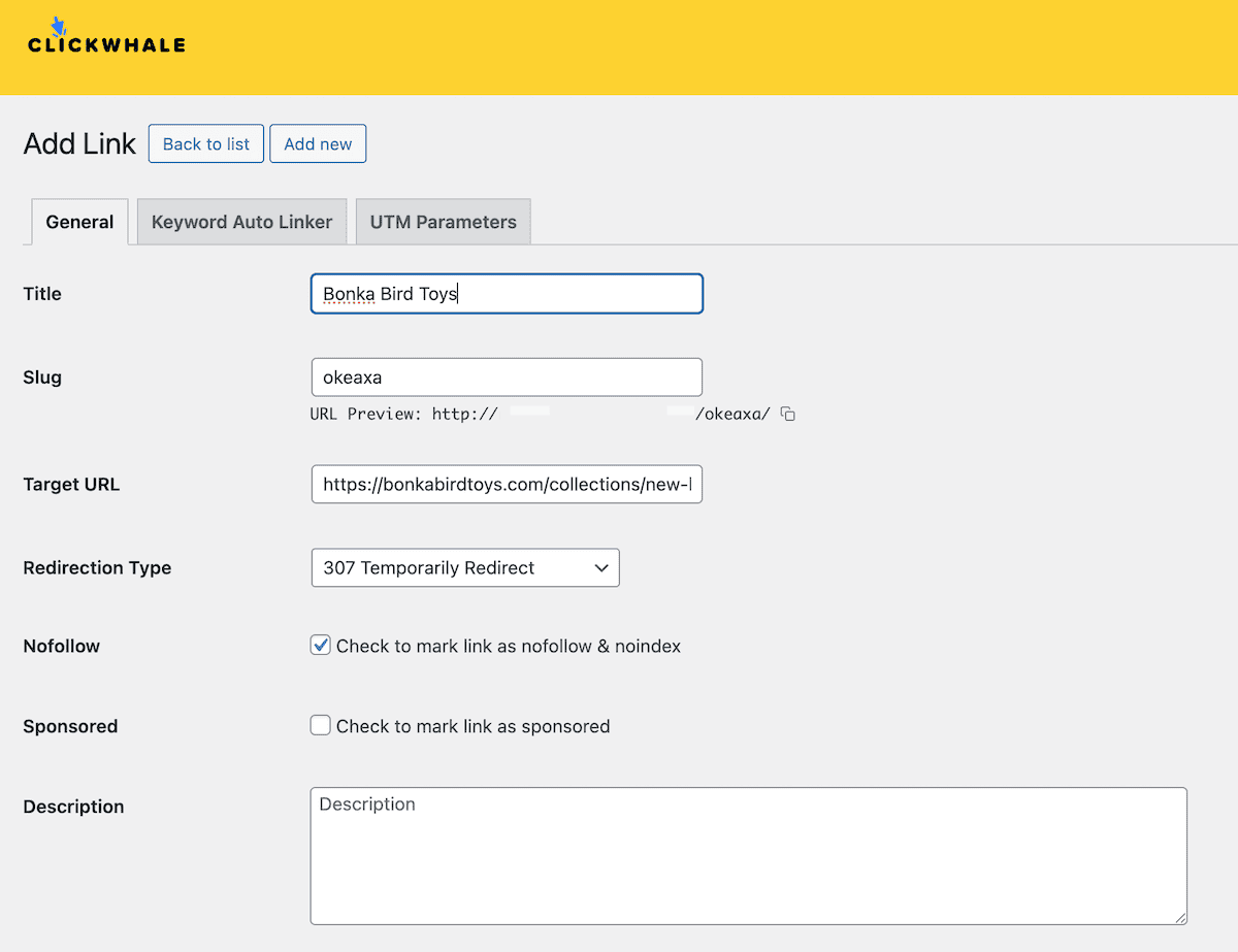 Adding a new link within ClickWhale.