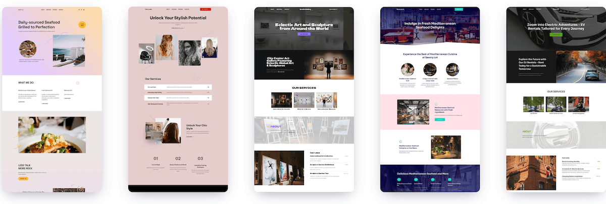 A gallery of Brizy theme designs.
