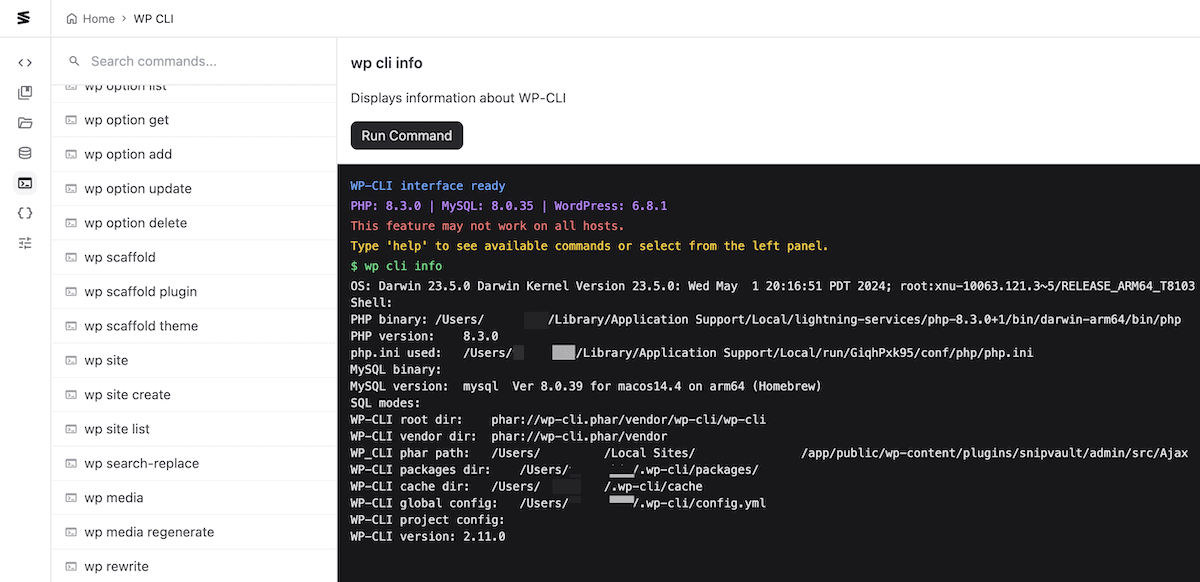 Using WP-CLI within SnipVault.