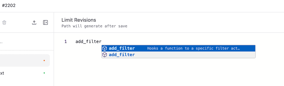 Code completion within the SnipVault editor.