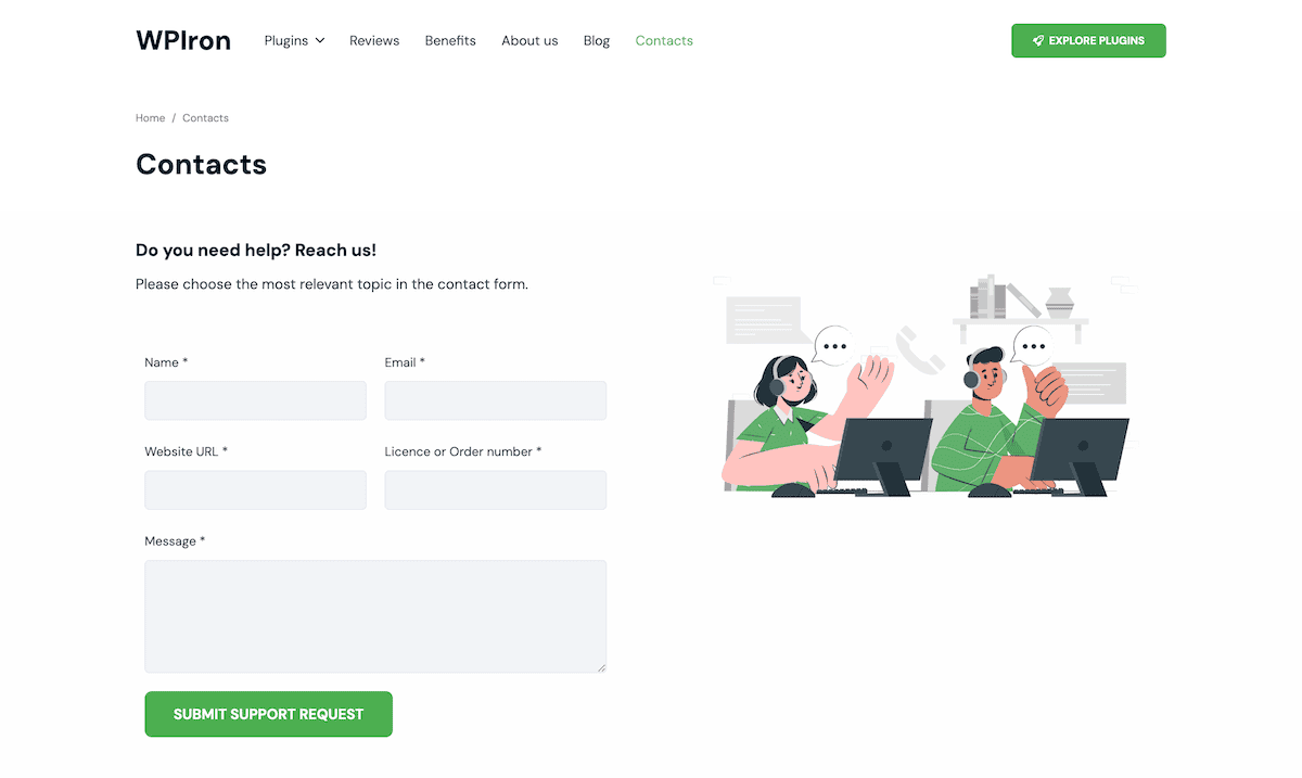 The WPIron contact page.