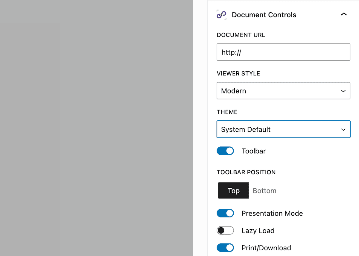 The Document Controls tab within WordPress.