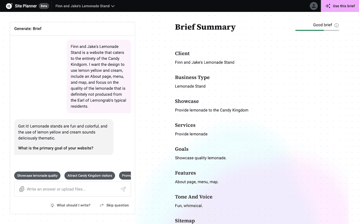 The Elementor AI Site Planner.
