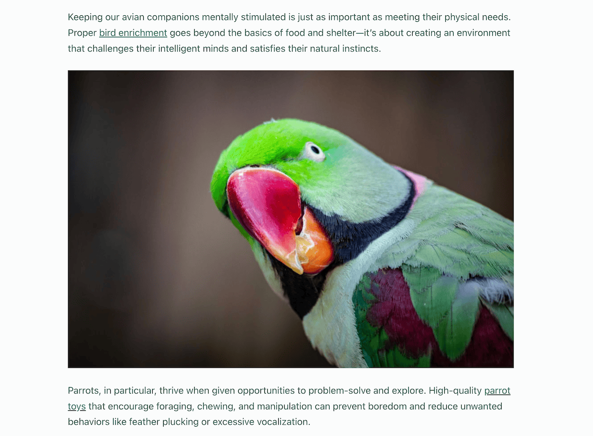 The front end of a site showing auto linking to keywords.
