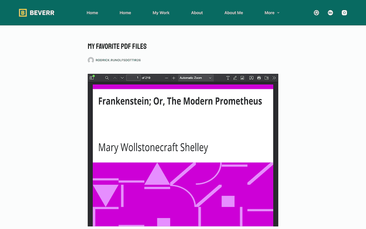 Viewing a PDF embed on the front end of a website.