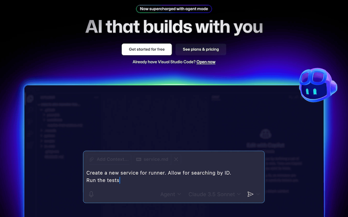 The GitHub Copilot website.