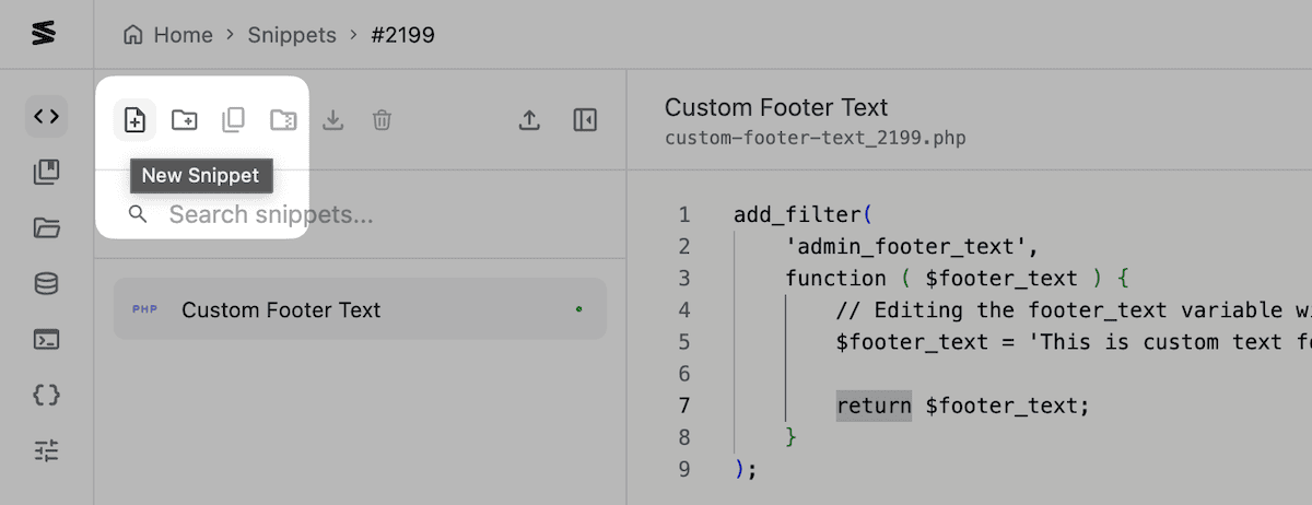 The New Snippet item in SnipVault.