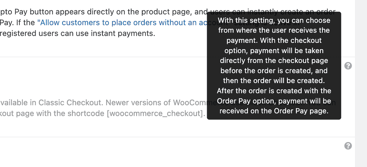 A tooltip within the CryptoPay plugin.