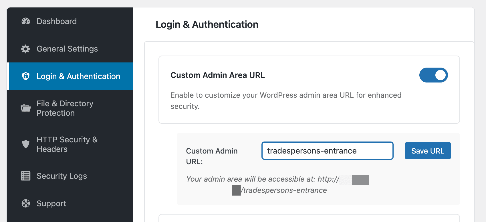 Changing the WordPress login URL slug in Iron Security.