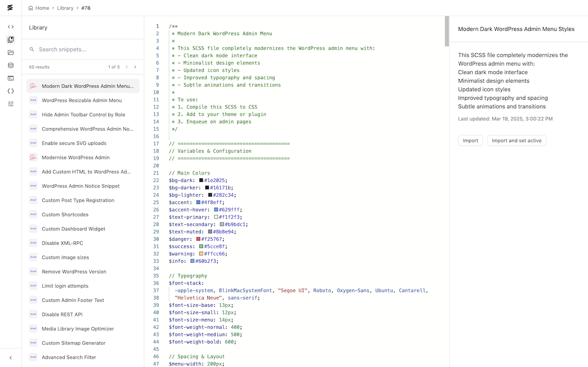 The SnipVault snippet library.