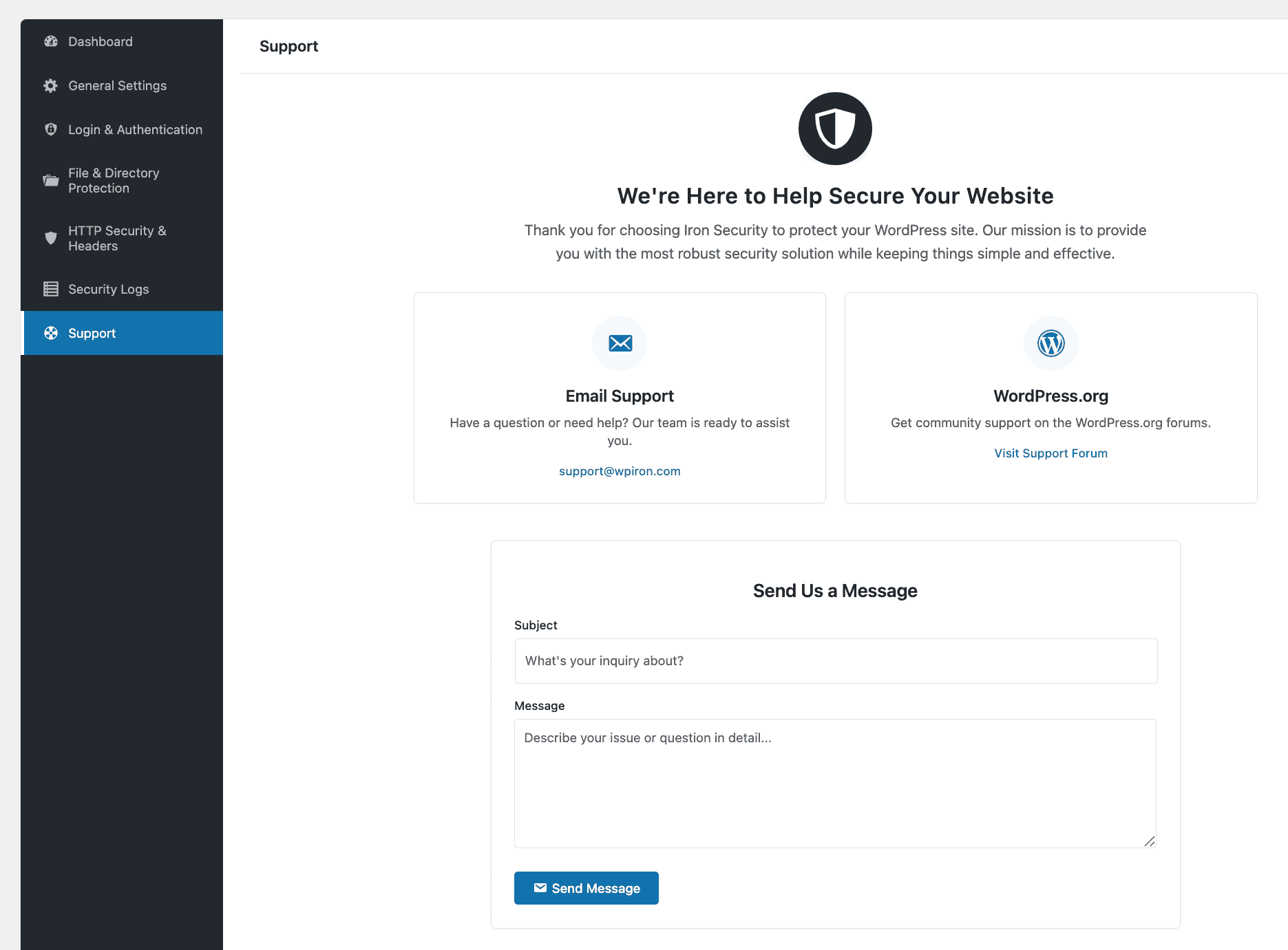 Support within the Iron Security plugin interface.