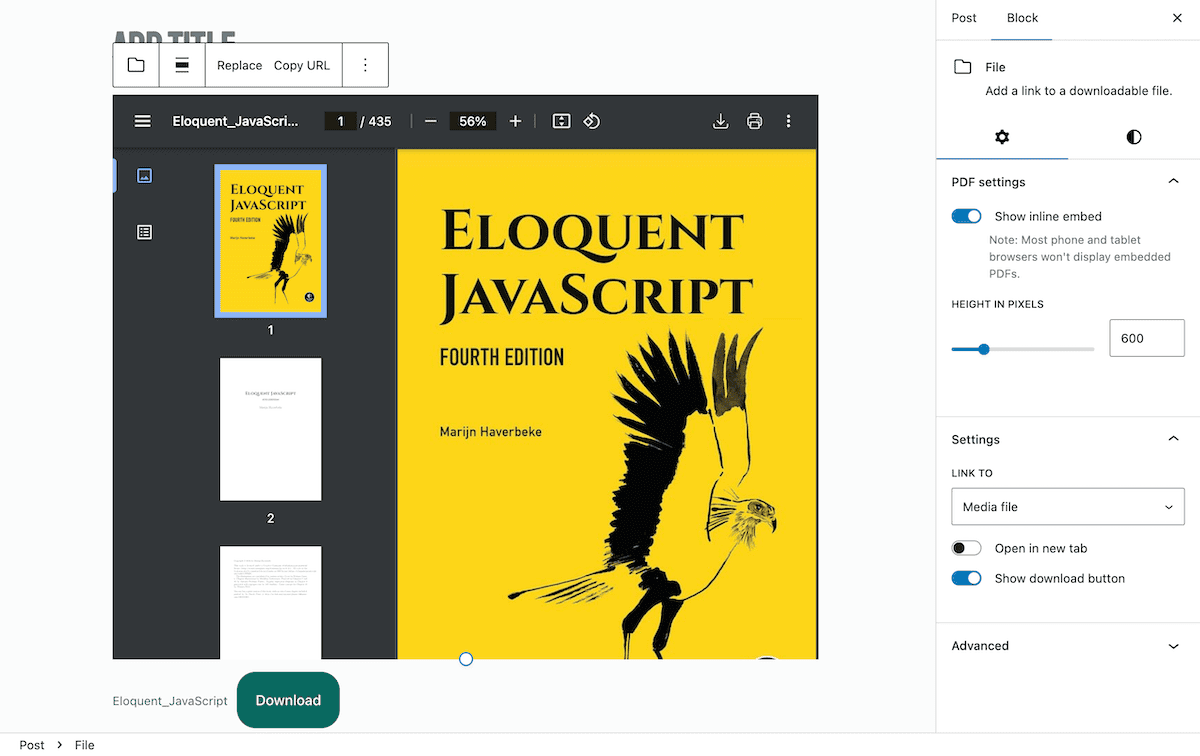 Embedding a PDF using WordPress.
