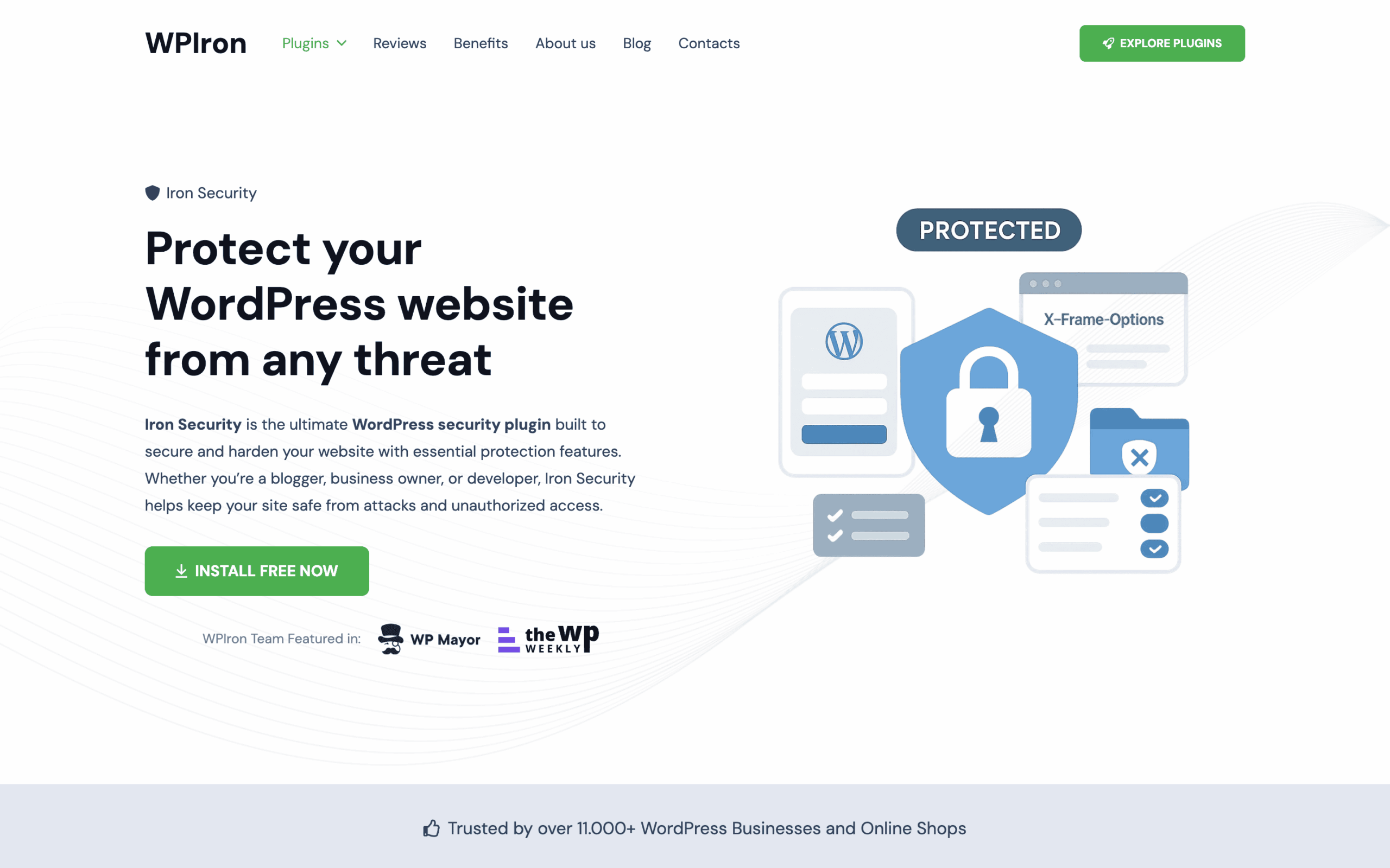 The Iron Security home page. 