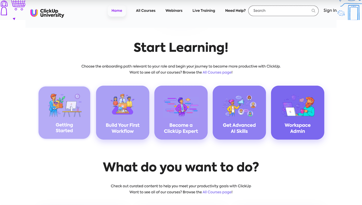 The ClickUp University page.