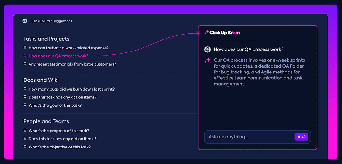 The ClickUp Brain knowledge manager.