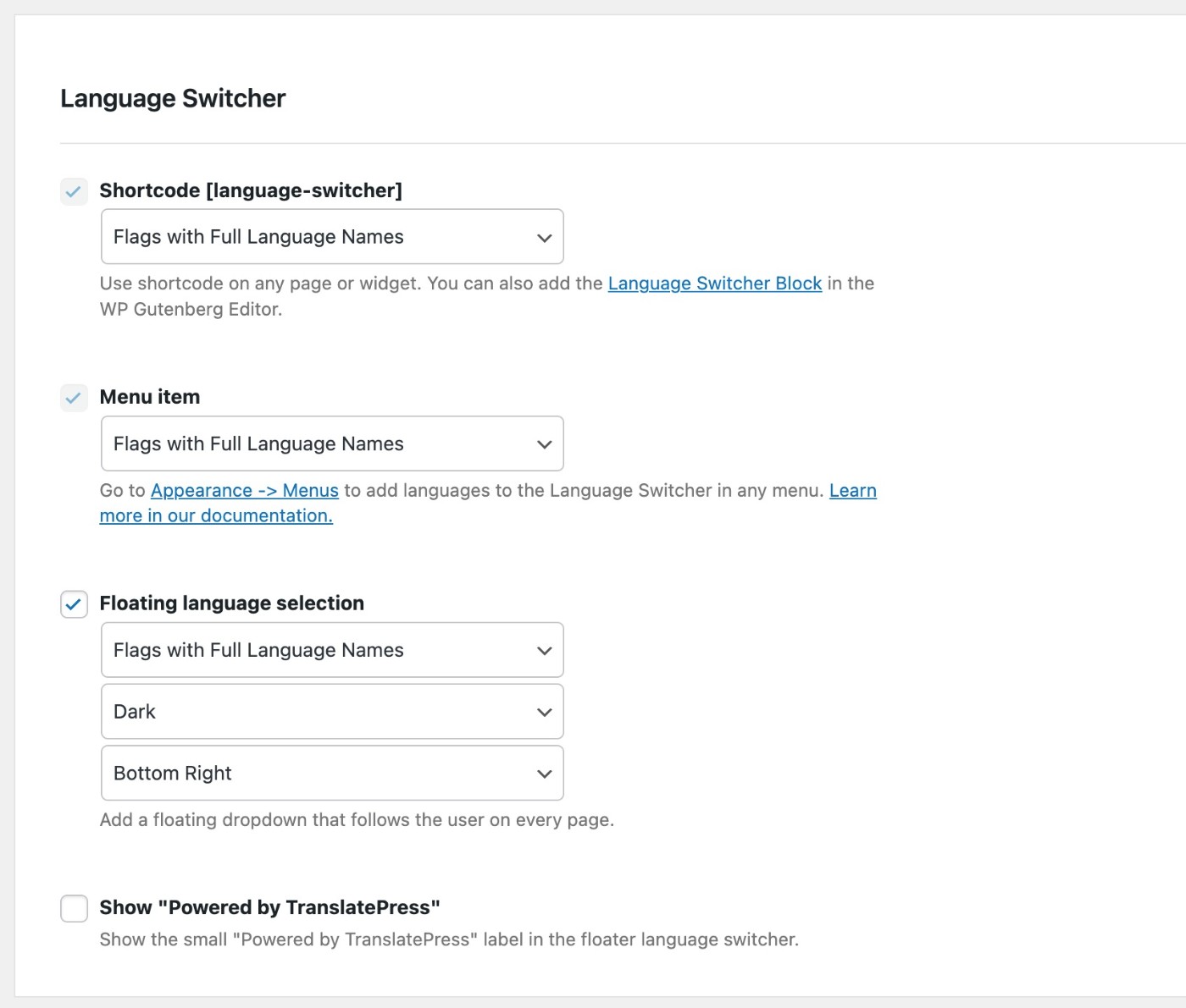 Configure language switcher