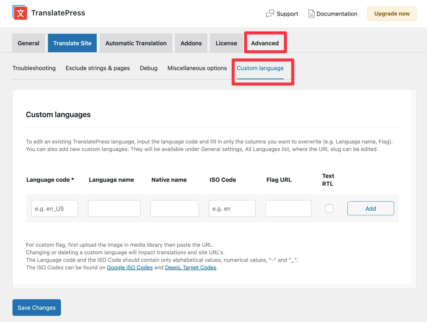 Add a custom language