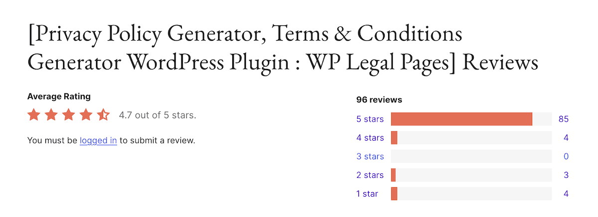 The WordPress.org reviews and ratings overview for for the WPLP Compliance Platform.