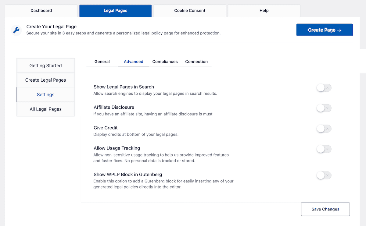 The WPLP settings page.