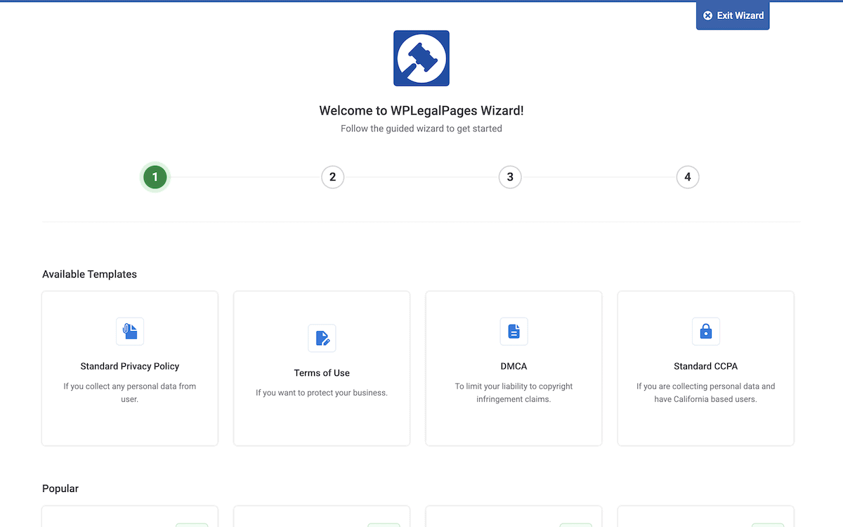Choosing a template from the WPLP wizard.