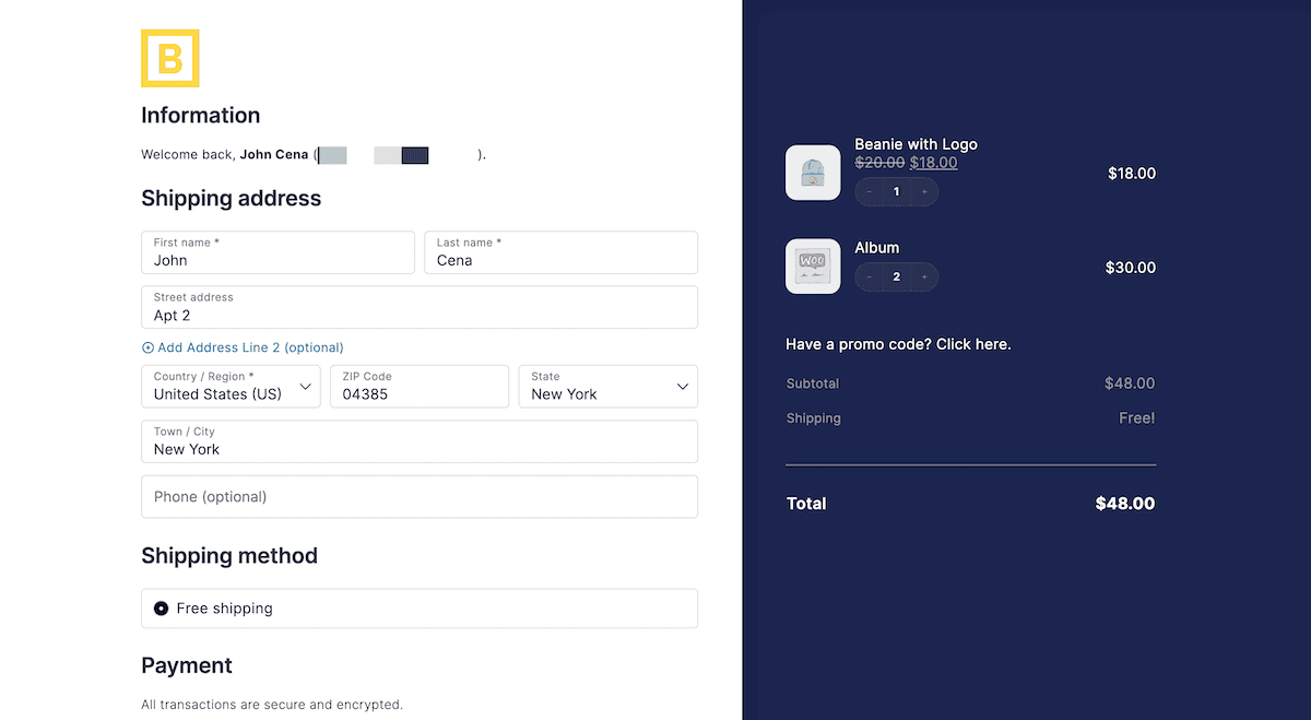 The default CheckoutWC front-end.