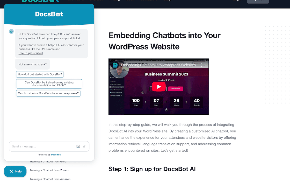 The DocsBot chat interface.