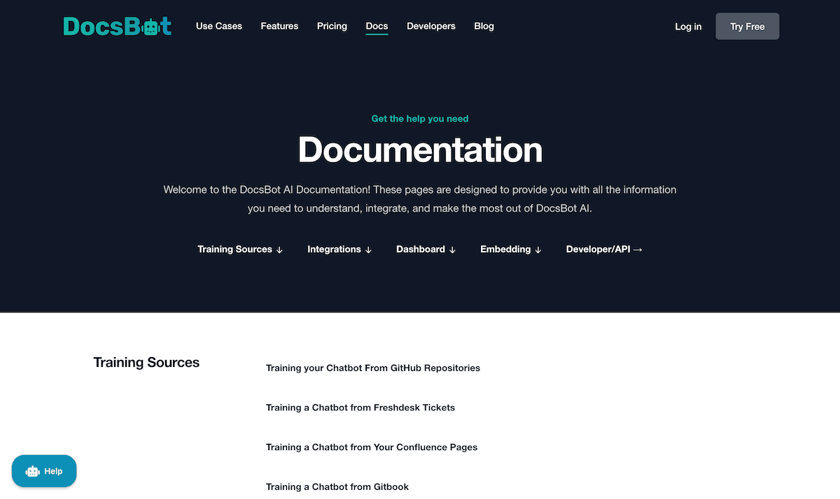 The DocsBot AI documentation page.