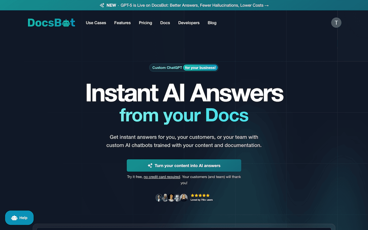 The DocsBot AI home page.